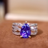 14k Gold 3.03 Ctw Natural Tanzanite & Diamond Ring
