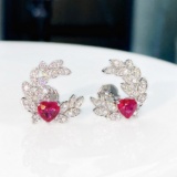 14k Gold 1.81 Ctw Natural Ruby & Diamond Earrings