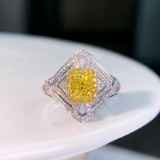 Gia Certified 14k Gold 1.50 Ctw Natural Yellow Diamond & Diamond Ring