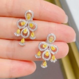 14k Gold 1.70 Ctw Natural Yellow Diamond & Diamond Earrings