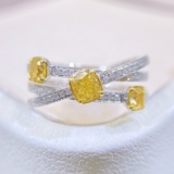 14k Gold 0.84 Ctw Natural Yellow Diamond & Diamond Ring