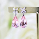 14k Gold 8.82 Ctw Natural Morganite & Diamond Earrings