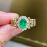 14k Gold 1.01 Ctw Natural Emerald & Diamond Ring