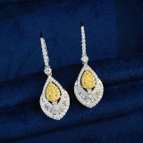 14k Gold 0.88 Ctw Natural Yellow Diamond & Diamond Earrings