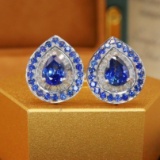 14k Gold 2.14 Ctw Natural Sapphire & Diamond Earrings