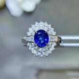 14k Gold 2.06 Ctw Vivid Blue Natural Sapphire & Diamond Ring