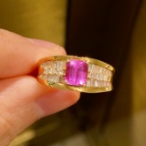 14k Gold 1.67 Ctw Natural Padparadscha Sapphire & Diamond Ring