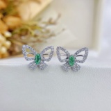 14k Gold 0.52 Ctw Natural Green Diamond & Diamond & Butterfly Earrings