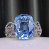 14k Gold 3.64 Ctw Natural Aquamarine & Diamond Ring