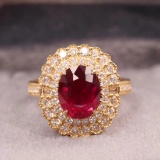 14k Gold 2.87 Ctw Vivid Red Natural Ruby & Diamond Ring