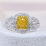 14k Gold 0.73 Ctw Natural Yellow Diamond & Diamond Ring