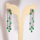 14k Gold 2.32 Ctw Vivid Green Natural Emerald & Diamond Earrings