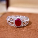 14k Gold 1.14 Ctw Vivid Red Natural Ruby & Diamond Ring