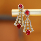 14k Gold 0.87 Ctw Vivid Red Natural Ruby & Diamond Earrings