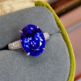 14k Gold 9.00 Ctw Natural Tanzanite & Diamond Ring