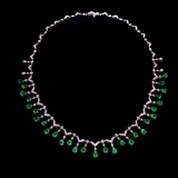 14k Gold 9.17 Ctw Vivid Green Natural Emerald & Diamond Necklace
