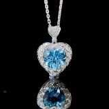 14k Gold 1.21 Ctw Natural Aquamarine & Diamond Pendant