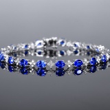 14k Gold 7.34 Ctw Vivid Blue Natural Sapphire & Diamond Bracelet
