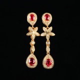 14k Gold 1.47 Ctw Vivid Red Natural Ruby & Diamond Earrings