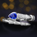 14k Gold 0.63 Ctw Vivid Blue Natural Sapphire & Diamond Ring