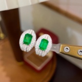 14k Gold 1.49 Ctw Vivid Green Natural Emerald & Diamond Earrings