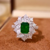 14k Gold 2.82 Ctw Vivid Green Natural Emerald & Diamond Ring