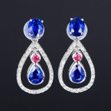 14k Gold 1.71 Ctw Natural Sapphire & Diamond Earrings