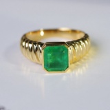 14k Gold 1.91 Ct Vivid Green Natural Emerald & Solitaire Ring