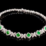 14k Gold 2.34 Ctw Natural Emerald & Diamond Bracelet