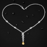 14k Gold 6.04 Ctw Natural Yellow Diamond & Diamond Necklace