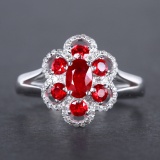 14k Gold 1.19 Ctw Vivid Red Natural Ruby & Diamond Ring