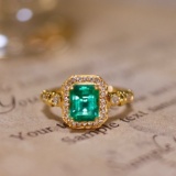 14k Gold 1.71 Ctw Vivid Green Natural Emerald & Diamond Ring