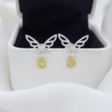14k Gold 1.06 Ctw Natural Yellow Diamond & Diamond & Butterfly Earrings
