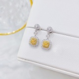 14k Gold 0.80 Ctw Natural Yellow Diamond & Diamond Earrings