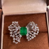 14k Gold 5.11 Ctw Vivid Green Natural Emerald & Diamond Ring