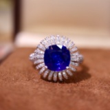 14k Gold 3.52 Ctw Vivid Blue Natural Sapphire & Diamond Ring