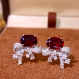 14k Gold 2.35 Ctw Natural Ruby & Diamond Earrings