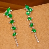 14k Gold 3.66 Ctw Vivid Green Natural Emerald & Diamond Earrings