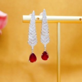 14k Gold 3.39 Ctw Natural Ruby & Diamond Earrings