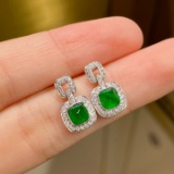 14k Gold 0.98 Ctw Vivid Green Natural Emerald & Diamond Earrings