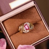 14k Gold 3.05 Ctw Natural Padparadscha Sapphire & Diamond Ring