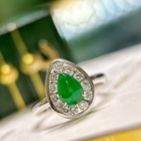 14k Gold 1.27 Ctw Vivid Green Natural Emerald & Diamond Ring