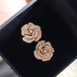 14k Gold 1 Ct Natural H Diamond & Flowers Earrings