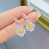 14k Gold 1.32 Ctw Natural Yellow Diamond & Diamond Earrings