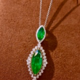14k Gold 3.28 Ctw Vivid Green Natural Emerald & Diamond Pendant