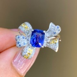 14k Gold 1.3 Ct Vivid Blue Natural Sapphire & Diamond Ring