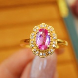 14k Gold 0.93 Ctw Natural Padparadscha Sapphire & Diamond Ring