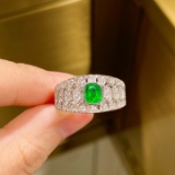 14k Gold 0.60 Ctw Vivid Green Natural Emerald & Diamond Ring