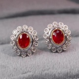 14k Gold 0.84 Ctw Natural Ruby & Diamond Earrings