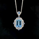 14k Gold 4.76 Ctw Natural Aquamarine & Diamond Pendant
